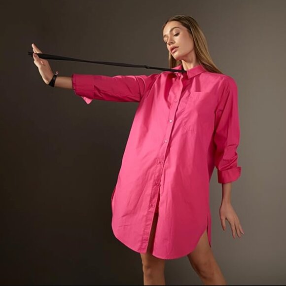 ENGLISH FACTORY Classic Collared Mini Dress Shirt Solid Pink Size S - Picture 2 of 8